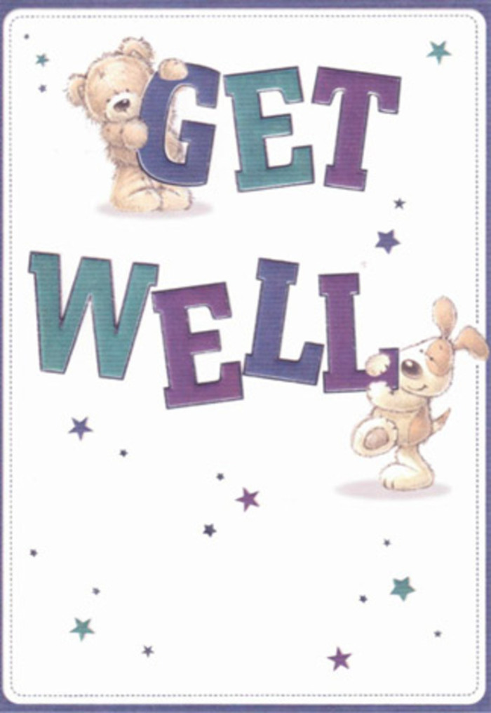This get well card, crafted with a touch of Earl's Court's vibrant energy, shines as a beacon of comfort and gentle encouragement. At its center, a plush bear hugs the arching purple letters of 'GET,' while a floppy-eared pup nestles softly against the bold 'WELL,' both rendered with adorable, tactile charm. Their faces, full of warmth and hope, echo the friendly exchanges along Warwick Road and the sense of support found within the Earl's Court Florist community. Around them, playful star shapes in shades of blue, lavender, and aqua float across a luminous white backdrop, reminiscent of the softly lit street lamps lining Earl's Court Gardens in the evening. The typography, confidently hand-lettered, pops with a vibrancy that's both celebratory and reassuring, grounding the scene in a wish for renewal and health. Every brushstroke celebrates the small gestures-a glance, a smile, a bouquet against the chill of a rainy SW5 afternoon-that, when combined, bring true healing. The details evoke a tactile world almost as comforting as flowers themselves: the bear's felted fur, the puppy's floppy ears, and the tingly anticipation of well wishes delivered to a neighbor's doorstep.