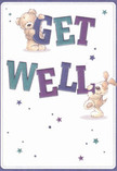With the playful flair so often seen in Earl's Court, this get well card illustration pairs heartfelt encouragement with a childlike sense of wonder. Center stage, a soft teddy bear perches on vivid purple script spelling 'GET,' while a spirited puppy nestles under the boldly painted 'WELL' in lively teal blue-together, their good-natured faces capture the sincerity of a favorite florist's handwritten note. Indigo and aqua stars scatter across a pure white background, twinkling with possibilities much like the bright shopfronts along Earl's Court Road. The upright, rounded text gives the design confidence and warmth, each detail placed as carefully as blooms in a signature arrangement sent to a friend recovering nearby. There's a sensory richness in their textured fur and gentle smiles, conjuring the cozy air of a neighborhood florist workshop and the caring spirit that travels with each delivery across SW5. This card sends more than a wish-it wraps the recipient in optimism, assurance, and the unmistakable comfort of being thought of by the Earl's Court Florist community.